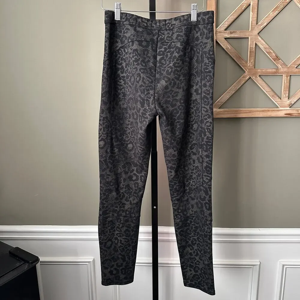 Free People Stretch Ponte Leopard Leggings Antique Gold Black Small